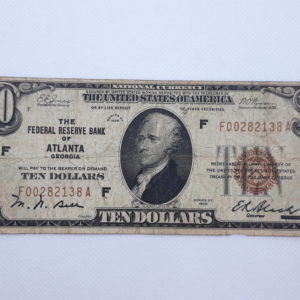 1929 $10 Federal Reserve National Currency - Atlanta