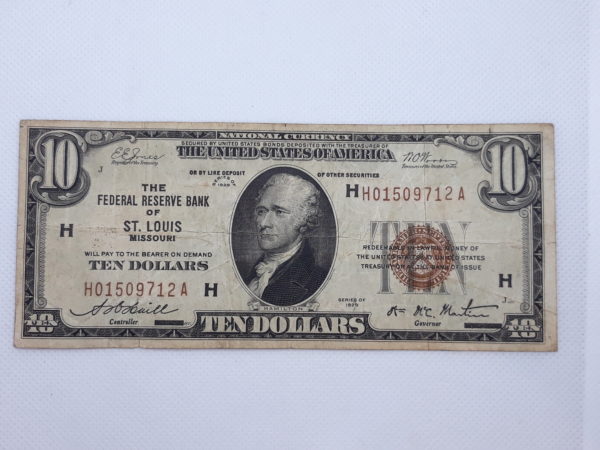 1929 $10 Federal Reserve National Currency - St. Louis