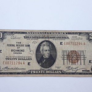 1929 $20 Federal Reserve National Currency - Richmond