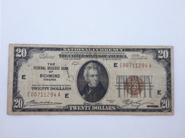 1929 $20 Federal Reserve National Currency - Richmond